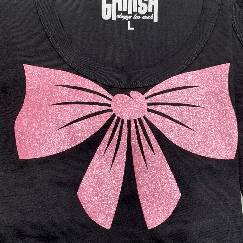 BELLA+CANVAS Women's Black Scoop Neck Tee with Glitter Bow